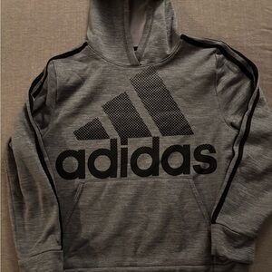 Adidas Men's Gray and Black Logo Hoodie